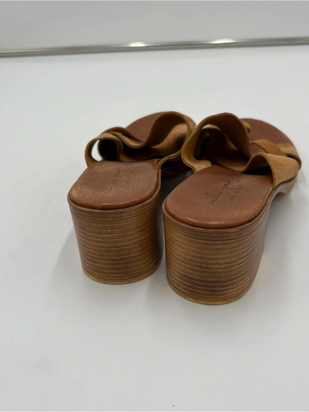 Mila Paoli Brown Tan Suede Sandals Block Heel Made in Italy Women’s Size 10.5